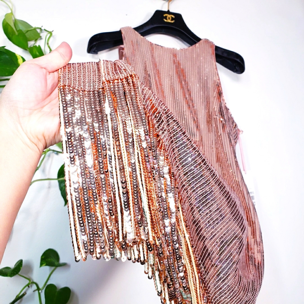 NWT Alex Marie Fringe Gold Sequins Party Dress - Picture 5 of 11